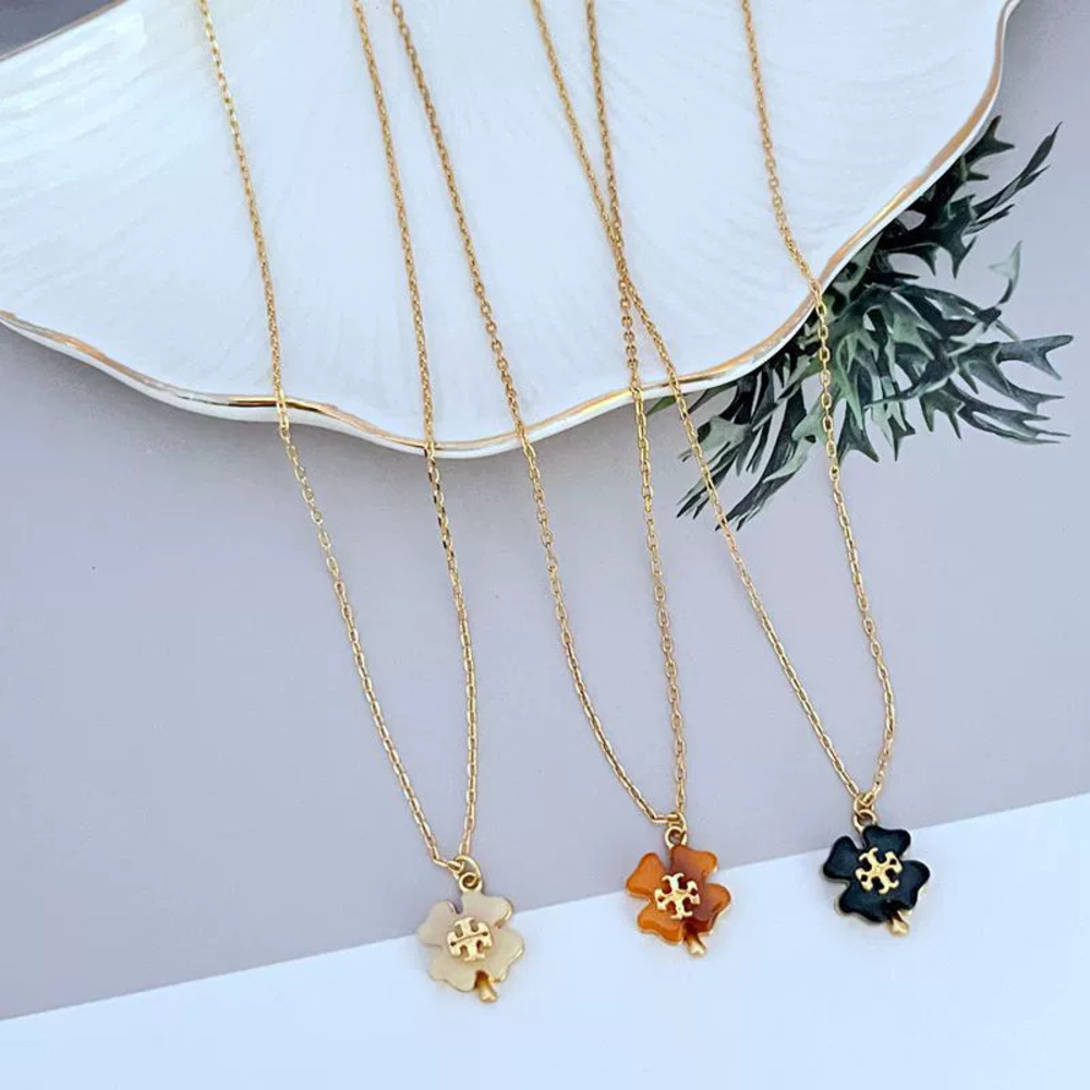 Tory Burch Acrylic Letter Flower Pendant Necklace